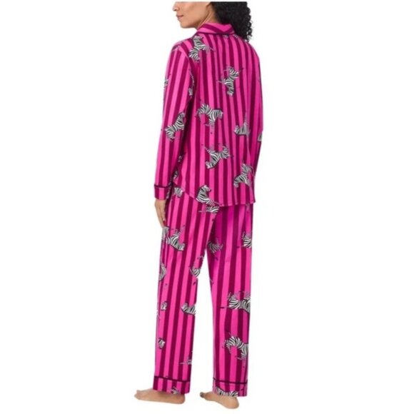 NEW Room Service Women's L Shawl Collar Pajama Set Pink Zebra & Stripe Pattern - Picture 4 of 11